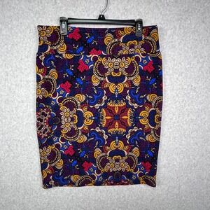 LuLaRoe Skirt Women's XL Multicolor Floral Mandala Stretch Pull On Cassie Pencil